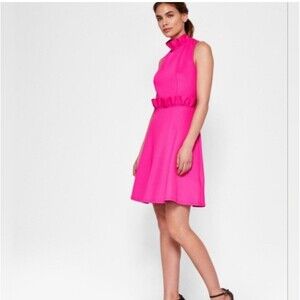 Ted Baker Janein Ruffle Waist Dress TED SIZE 3 US 8 Career Pink core Party Chic